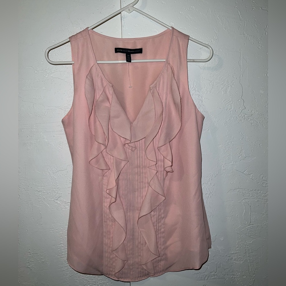 White House Black Market Pink Ruffled V-Neck Sleeveless Tank